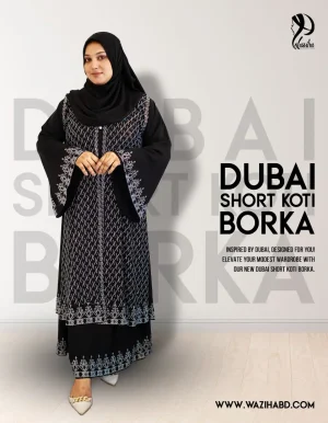 Dubai Short Koti Borka - Black Color Design