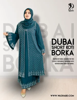 Dubai Short Koti Borka – Sea Green Color Design